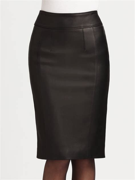 lyst burberry stretch leather pencil skirt in black