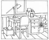 Drawing Table Chairs Desk Chair Line Office School Drawings Cartoon Getdrawings Perspective Sitting Old sketch template