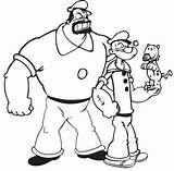 Popeye Coloring Bluto Cartoon Pages Children Fun sketch template