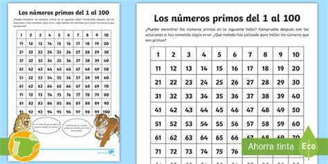 ficha de actividad los números primos del 1 al 100