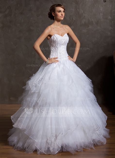 Ball Gown Sweetheart Floor Length Satin Organza Tulle Wedding Dress
