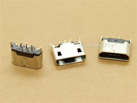 micro usb connector  female  pin  hole vertical mounting  sunrom electronics