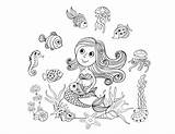 Coloring Pages Adult Mermaid Mermaids Fishes Amalga Worlds Water Friends Cute Kids Her Draw Color Printable Adults Print Drawing Fish sketch template