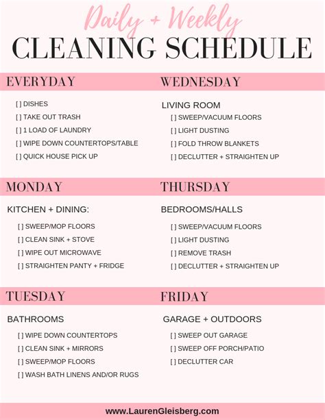 daily house cleaning schedule checklist lauren gleisberg daily