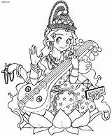 Saraswati Drawing Coloring Puja Pages Draw Goddess Learn Sketch Pic Kids Easy Pencil Drawings Goddesses Stress Anti Color Sheets Previous sketch template