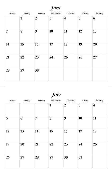 printable june  july calendar printable calendar