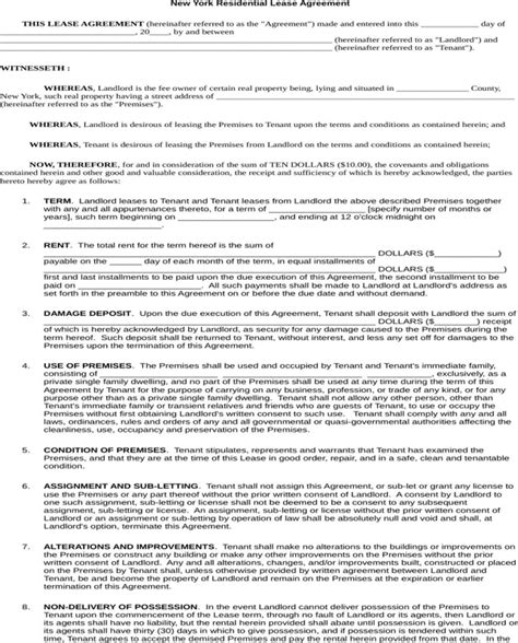 york residential lease agreement form   formtemplate