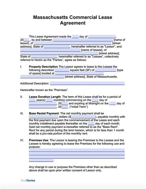 massachusetts commercial lease agreement template  word