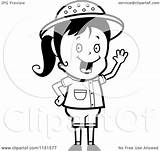 Waving Safari Girl Happy Clipart Cartoon Coloring Outlined Vector Cory Thoman Royalty sketch template