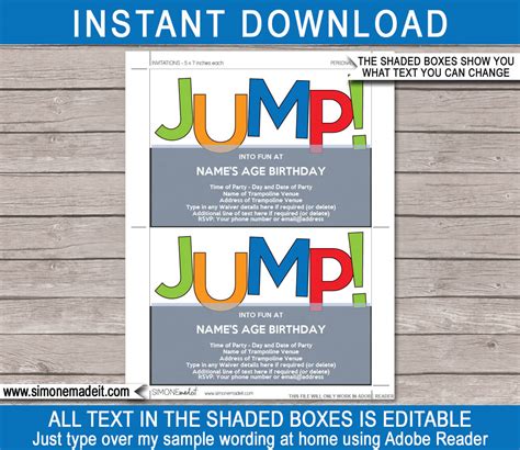 trampoline party invitations template printable jump birthday invite