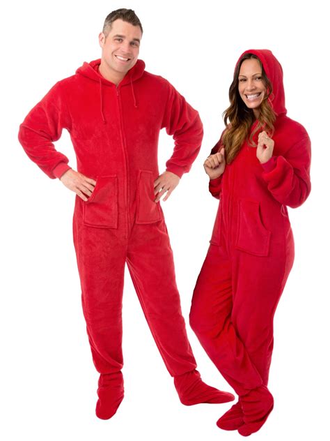 Big Feet Pjs Red Plush Sleeper Adult Footed Pajamas With Hood