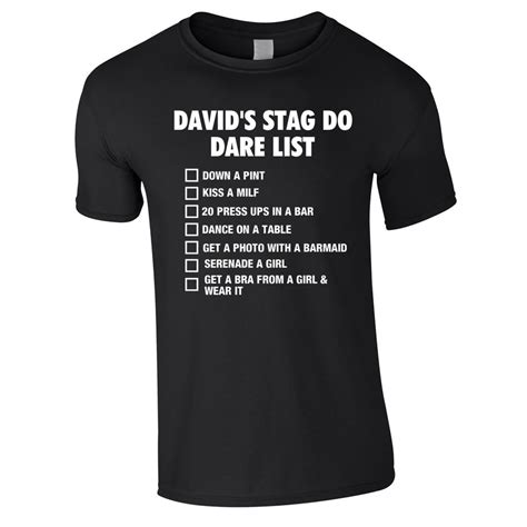 Stag Do Checklist T Shirts Stag Night Dares Printed T Shirt