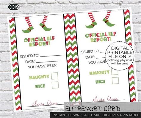 elf report card printable kids christmas print elf   shelf