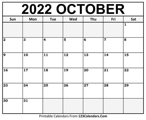 printable october  calendar templates calendarscom