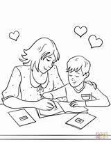 Coloring Homework Mother Helping Son Pages Her Mothers Template sketch template