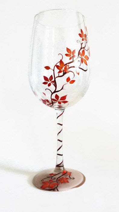 Hand Painted Wine Glass Colorful Vines Custom Color Leaves