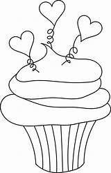 Cupcake Coloring Pages Clipart Valentine Birthday Cupcakes Heart Outline Drawing Clip Color Print Cliparts Hearts Drawings Cake Printable Digital Templates sketch template