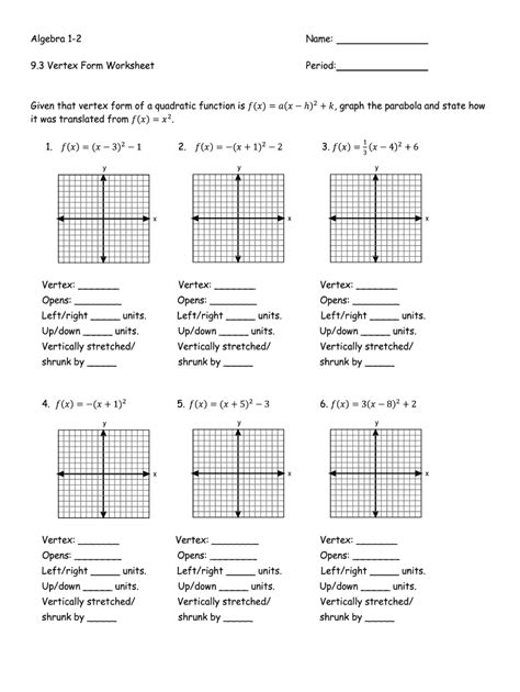 graphing quadratic functions  standard form worksheet  answer key