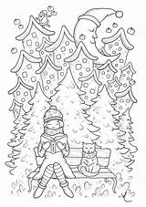 Christmas Noel Coloriage Coloring Pages Adults Woman Cat Reading Pretty Adult Moon Quiet Bench Buildings Sitting Trees Young Background Beautiful sketch template
