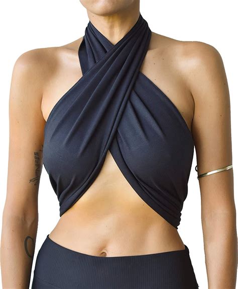 elfurie women s criss cross halter neck top wrap cutout crop top sexy