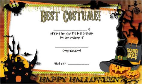 halloween costume certificate template   scary design