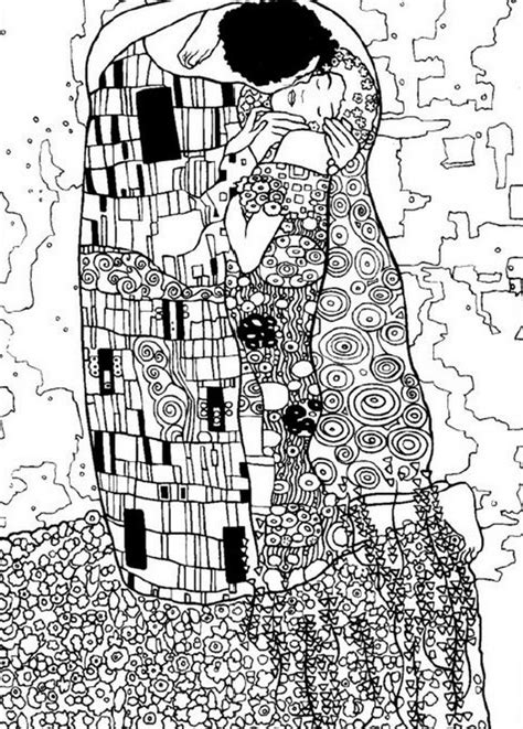 art therapy coloring page gustav klimt  kiss