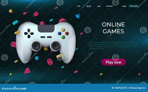 game landing page home   playing concept  realistic gamepad game