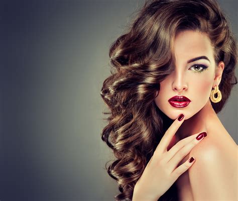Beautiful Models Beauty Hair Red Background Image For