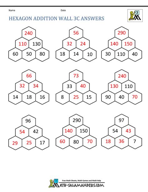 hexagon walls   grade addition worksheets math worksheets