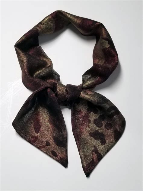 skinny short scarf metallic copper floral scarf lightweight scarf