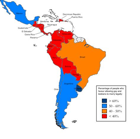 latin american countries by percentage of people in favour of gay