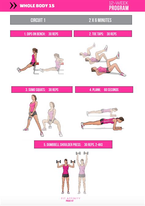 week home workout plan  women fit affinity