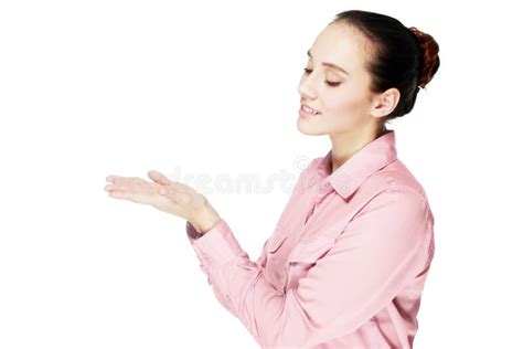 business woman shows  stock image image  confident smile