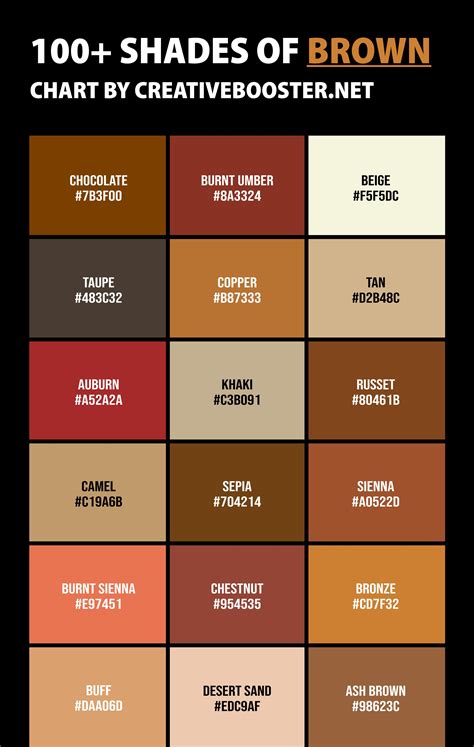 shades  brown color names hex rgb cmyk codes creativebooster