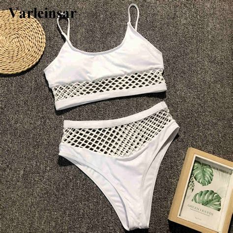 new white mesh female swimsuit high waist bikini 2019 women swimwear