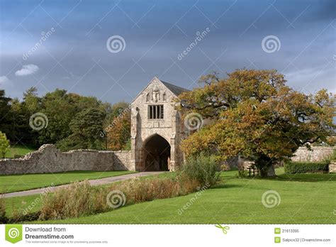 entrance   abbey stock image image  grass lawns