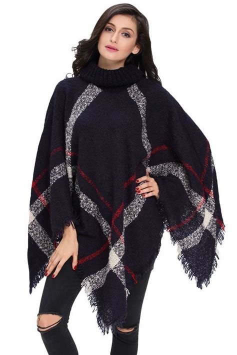 Women Long Sleeve Navy Crochet Poncho Online Store For