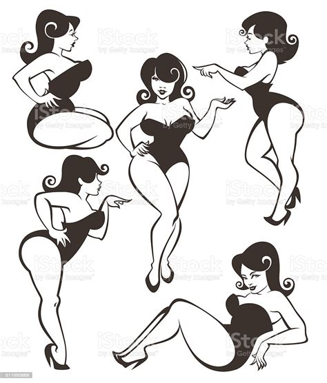 vector collection of plus size pin up girls stock