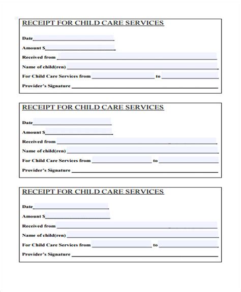 printable daycare receipt template printable templates