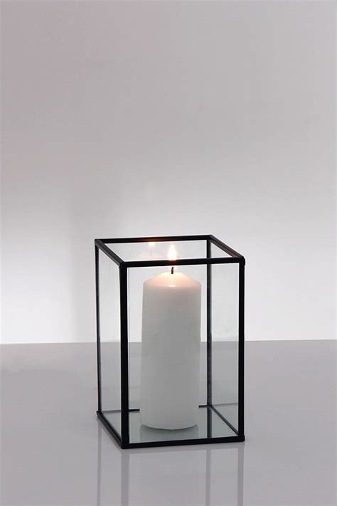 Metal Frame Glass Candle Box 100 X 100 X 150mmh Holstens