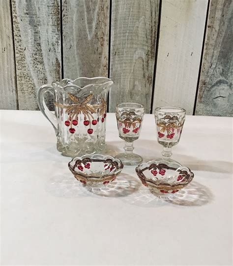 Northwood Moser Glass Cherry And Cable Antique Set 5 Piece Etsy