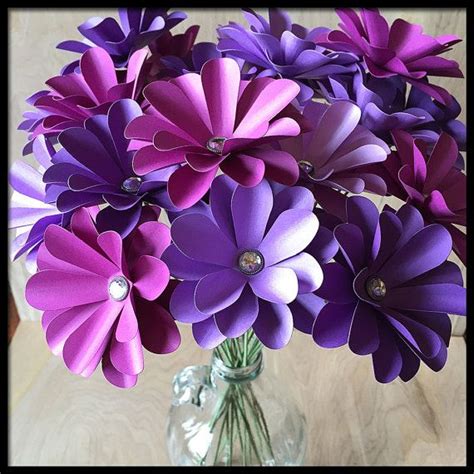 purple paper flower bouquet  stems  love  birthday etsy paper flowers paper flower