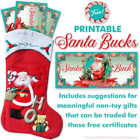 printable santa bucks gift certificates allfreechristmascraftscom