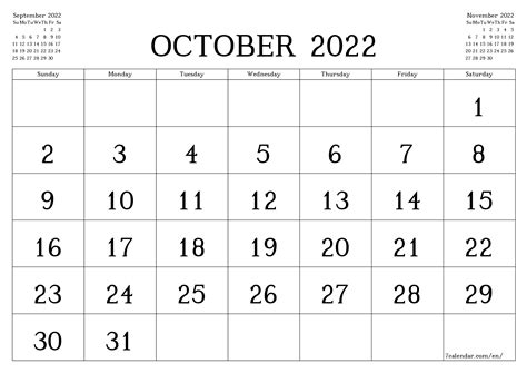 printable blank calendar october