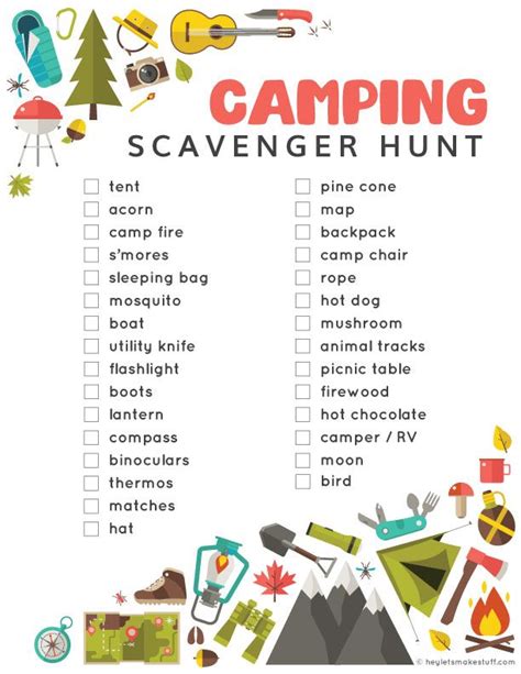 bring   printable camping scavenger hunt