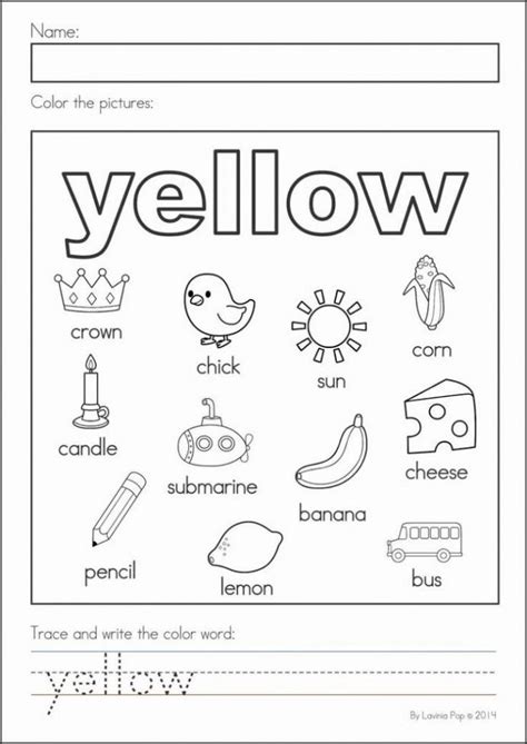 color yellow worksheets worksheets decoomo