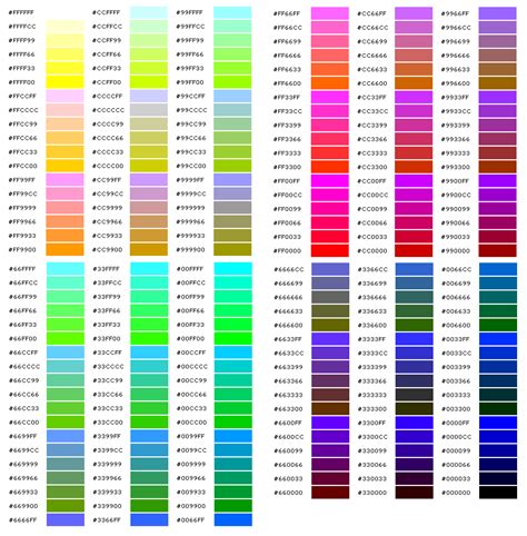 html color codes  names