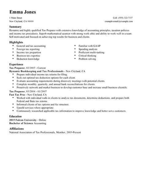 professional income tax preparer resume examples