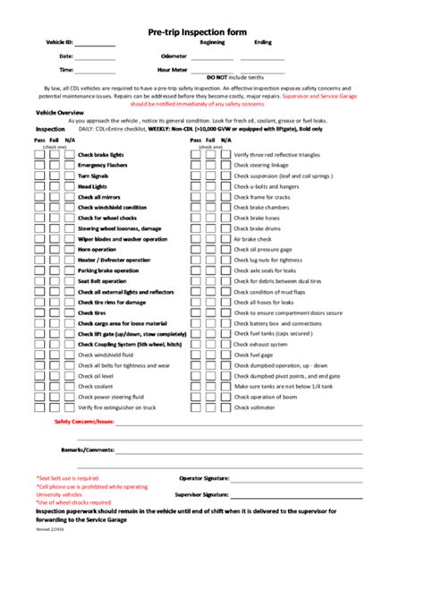 pre trip inspection checklist  form fill   sign printable