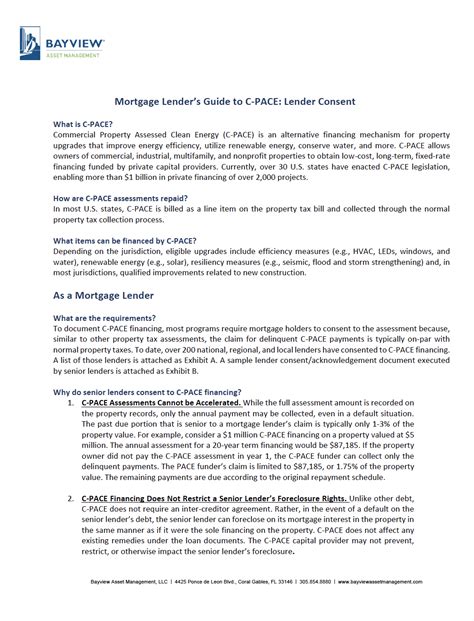 mortgage lender consent bayview pace